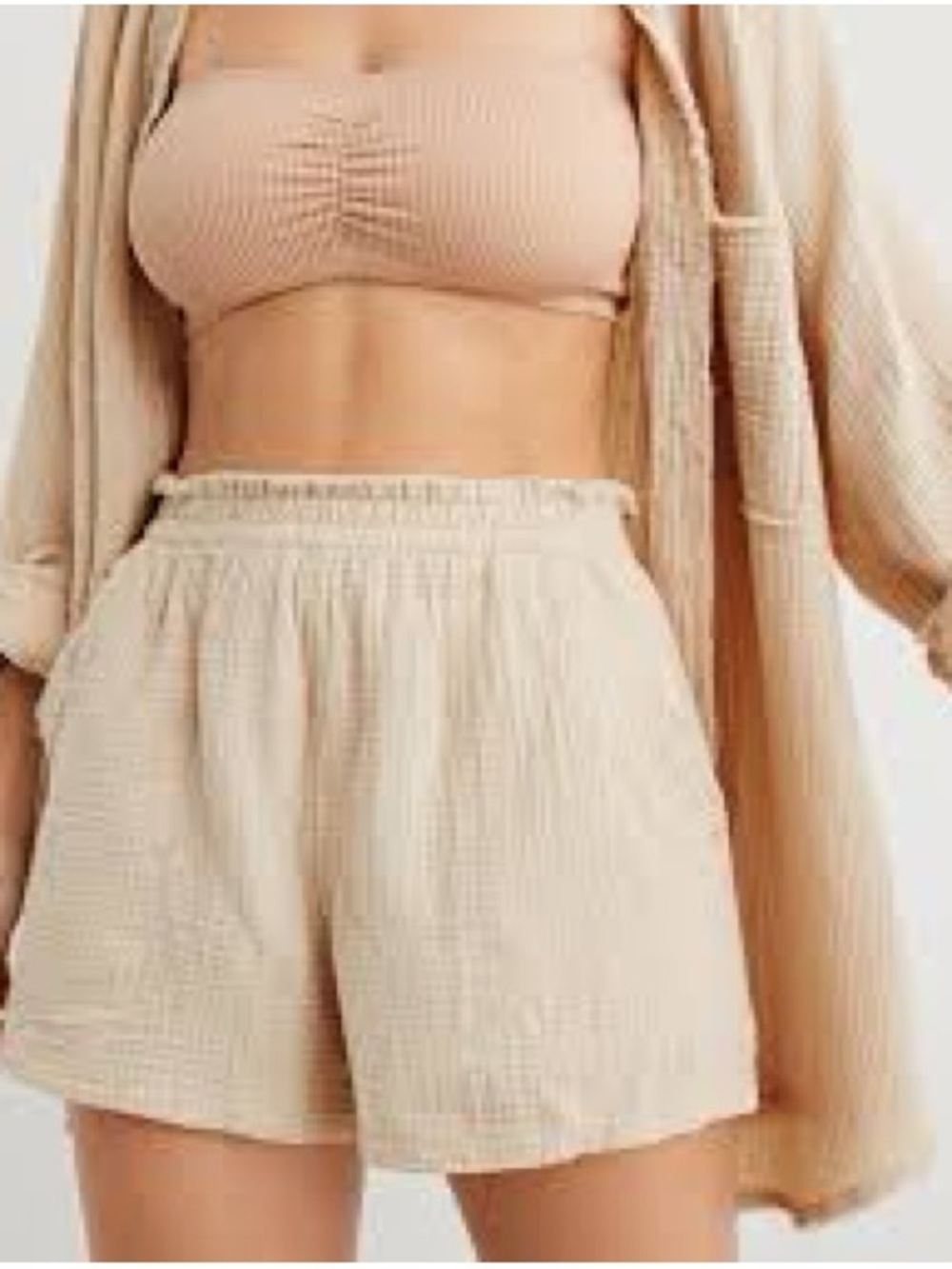 aerie Waffle-Knit High-Waist Shorts in Beige